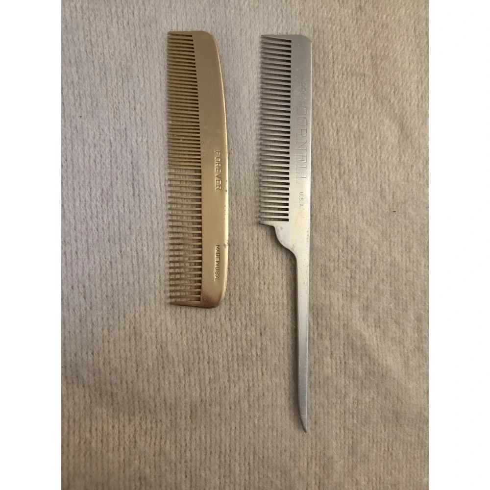 Vintage Metal Rat‑Tail Comb Lot – Cornell 300 & Forever Imperial – USA Made